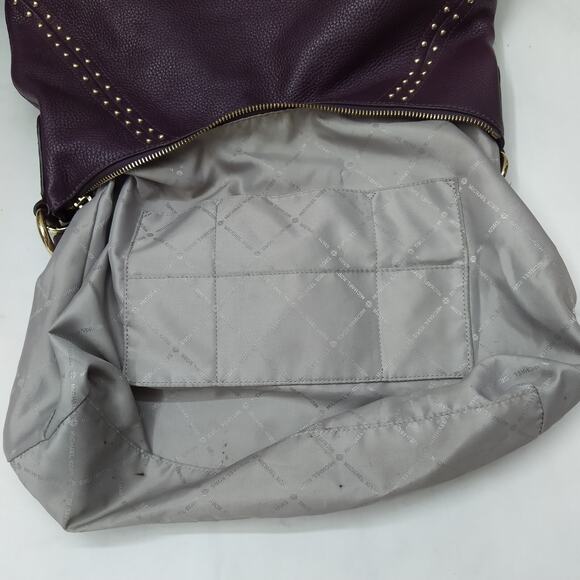 Michael Kors Aria Purple Pebbled Leather Studded Zipper Closure Shoulder Bag - Picture 13 of 16